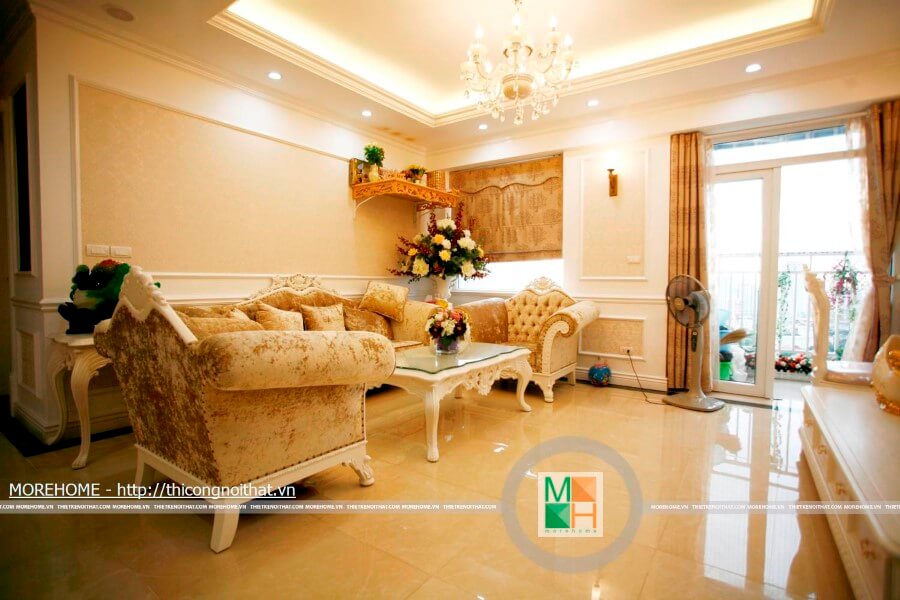 Bộ sofa tân cổ điển vải nhung tạo cảm giác ấm áp, vô cùng mềm mại Sofa tân cổ điển cao cấp