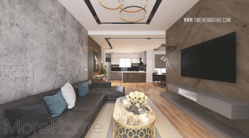 Thiết kế nội thất phòng khách với gam màu tối sang trọng và hiện đại Mẫu nội thất chung cư hiện đại