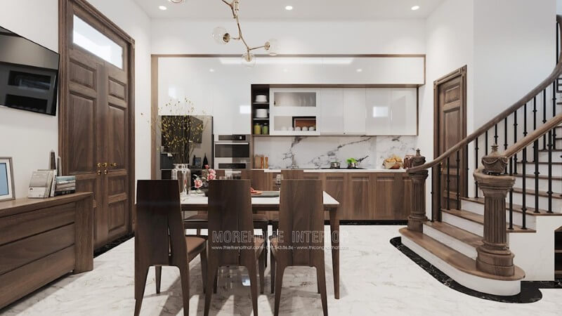 Tủ bếp trên được thiết kế thi công và sản xuất từ chất liệu gỗ công nghiệp acrylic bóng gương màu trắng.  Tủ bếp đẹp