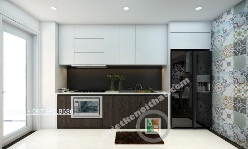 Thiết kế tủ bếp chung cư gỗ công nghiệp đơn giản nhưng vẫn đảm bảo tiện nghi cho người nội trợ