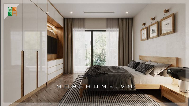 Thiết kế cửa ban công hệ 4 cánh lùa giúp lấy ánh sáng tự nhiên và tạo sự thông thoáng cho không gian căn phòng