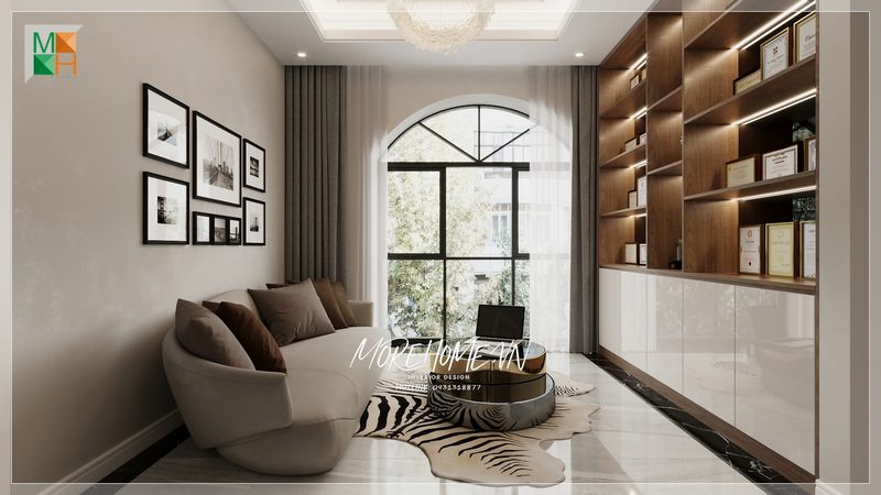 Kiểu dáng thiết kế hiện đại của kệ tủ phòng khách mang lại sự sang trọng và ấn tượng cho không gian căn phòng.