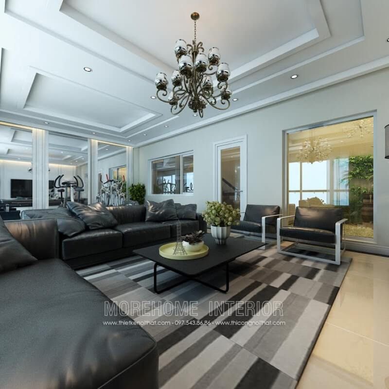 Bàn trà phong cách hiện đại với màu sơn đen huyền bí sẽ góp phần tạo nên sự cá tính cho không gian.